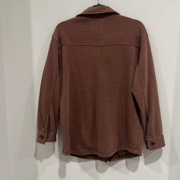 Avec Les Filles French Terry Pigment Dyed Shacket in Tan / Brown Color - Picture 4 of 5